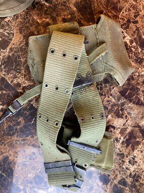 Vintage US Army M-1956 Style Web Gear Set Belt Suspenders Pouches Canteen